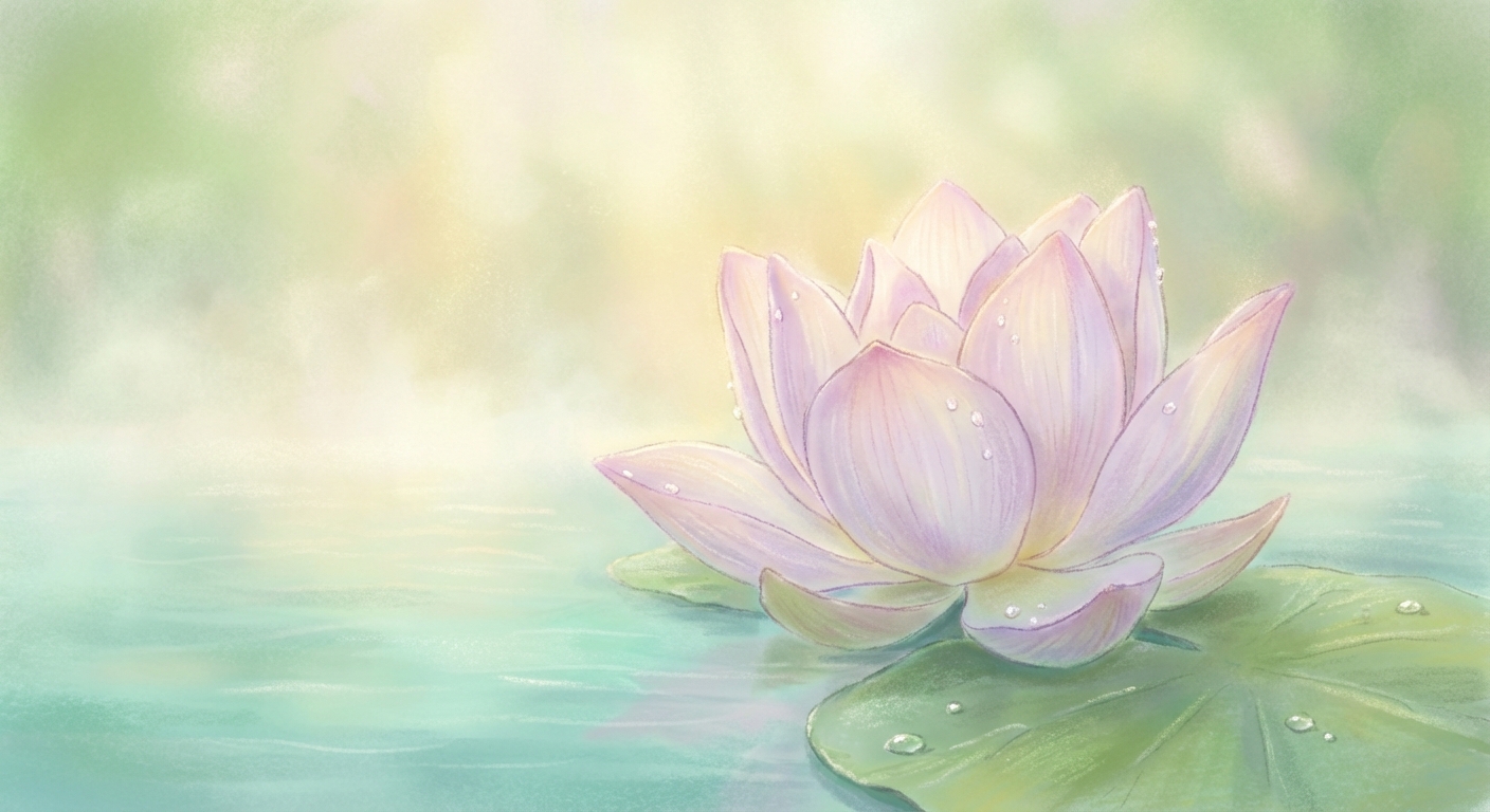 澄んだ水面に浮かぶ優しい蓮の花のイラスト