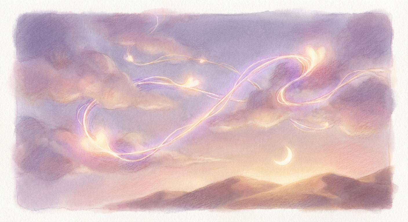 光の糸で結ばれた永遠の絆を表す幻想的で温かなイラスト