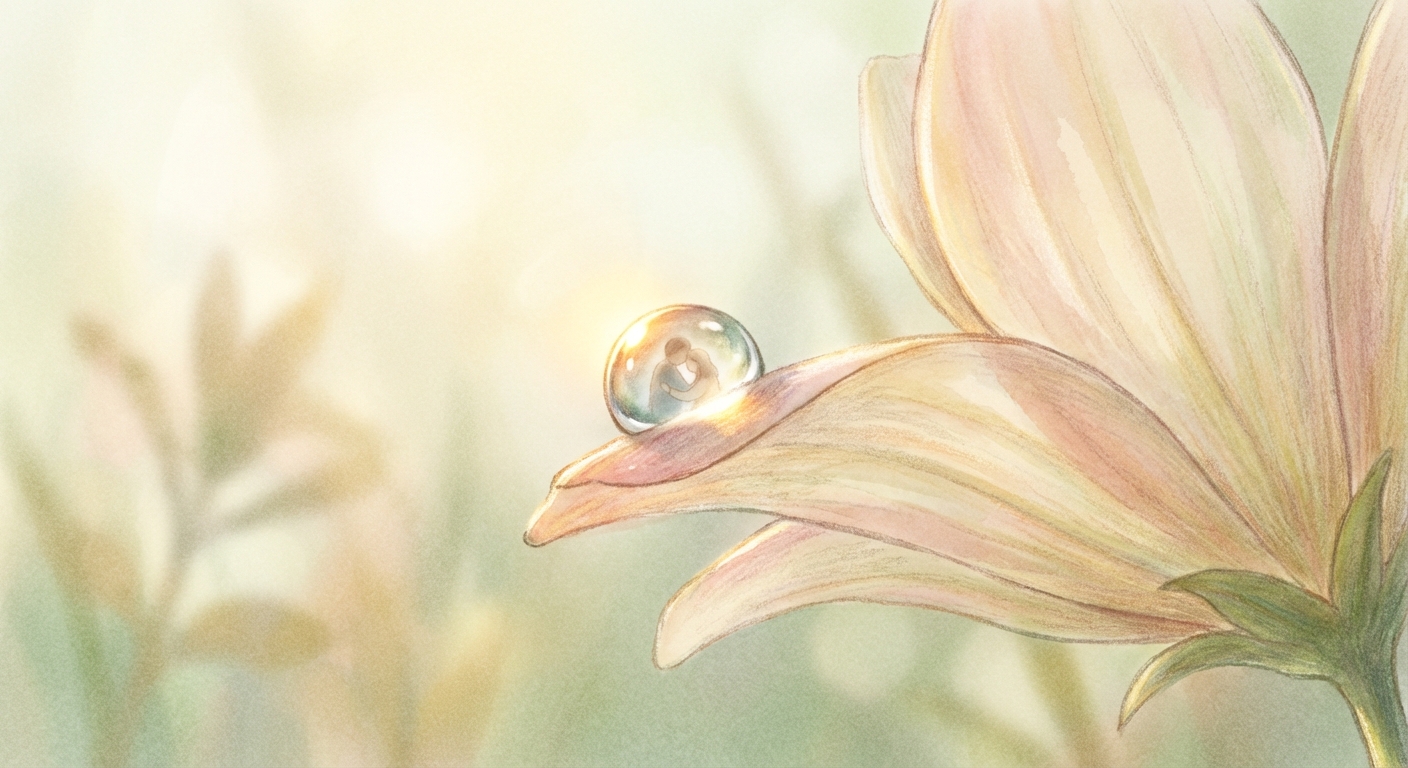 花びらの上でクリスタルのように輝く朝露のイラスト